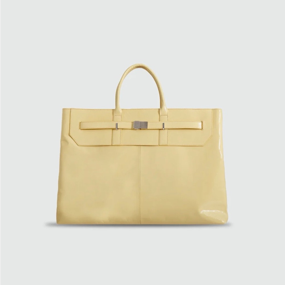 Amy Shehab Large Patent Leather Tote Bag in Pale Yellow